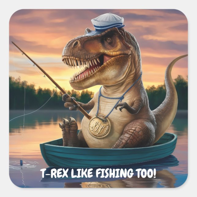 Trex mit Segelkappe und Angeln Quadratischer Aufkleber (Vorderseite)