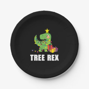 Trex mit Weihnachtsbällen - lustiger Dino-Baum Pappteller