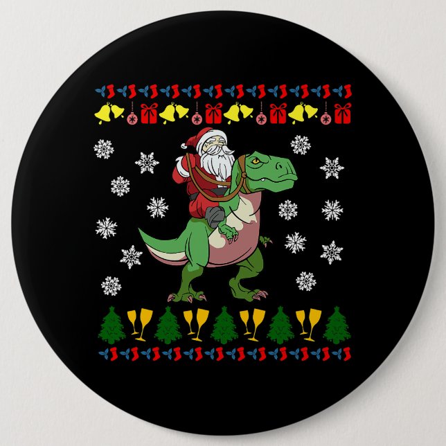 TRex Santa Rider Weihnachts Tyrannosaurus Dino Button (Vorderseite)