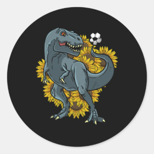 Trex spielt Fußball Sonnenblume Lustiger Fuß Dinos Runder Aufkleber