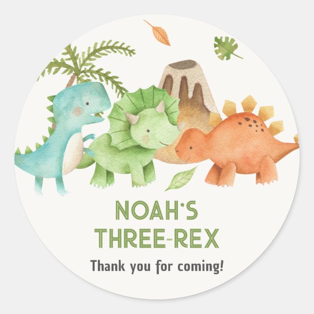 Trex Stegosaurus Triceratops Dinosaurier Boy Birth Runder Aufkleber (Vorderseite)