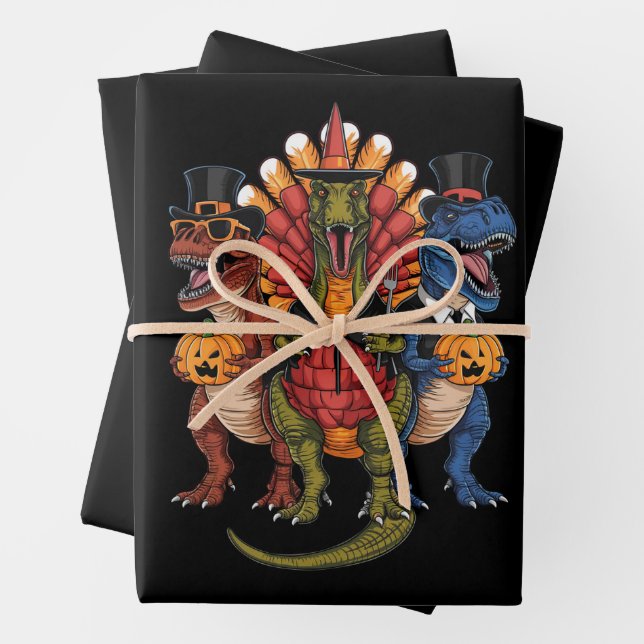 TRexgiving T-Rex Happy Thanksgiving Dinosaurier Geschenkpapier Set (Beispiel)