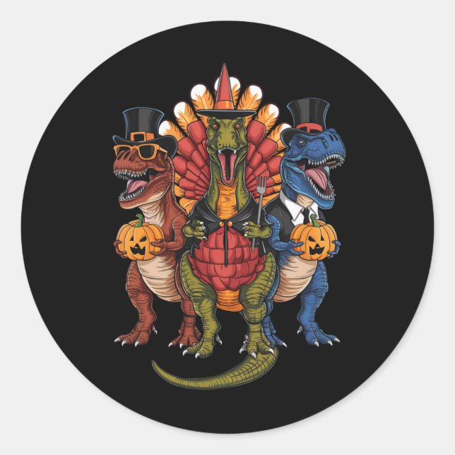 TRexgiving T-Rex Happy Thanksgiving Dinosaurier Runder Aufkleber (Vorderseite)