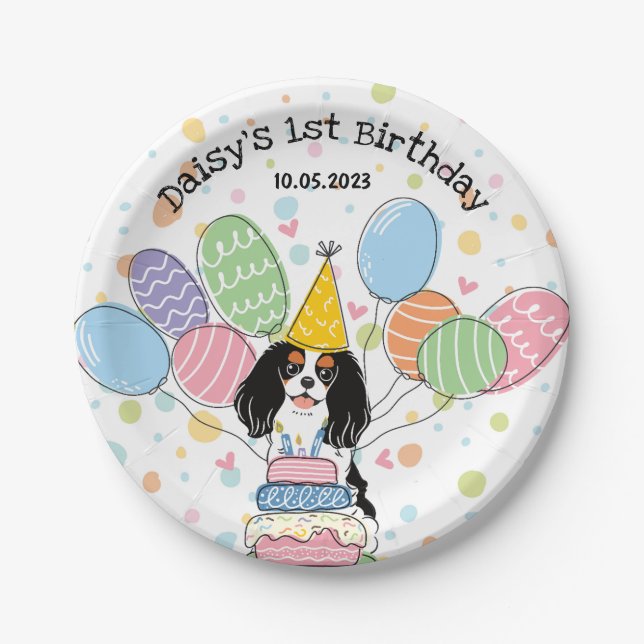 Tri Color Cavalier King Charles Spaniel Birthday Pappteller (Vorderseite)