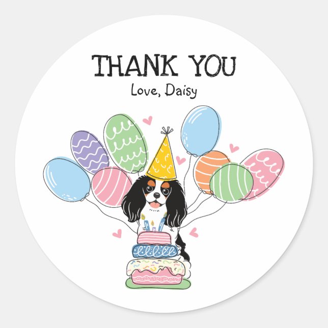 Tri Color Cavalier King Charles Spaniel Birthday Runder Aufkleber (Vorderseite)