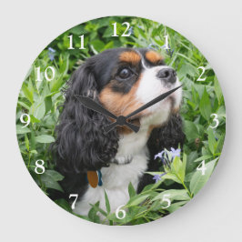 Tri Color Cavalier King Charles Spaniel Dog Große Wanduhr