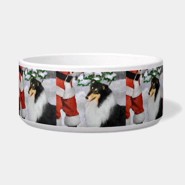Tri Color Collie Christmas Dog Bowl Napf (Vorderseite)