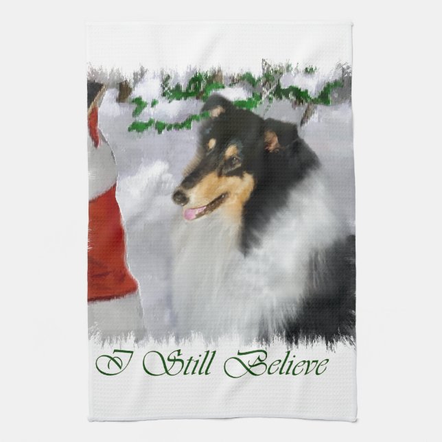 Tri Color Collie Christmas Küchentuch (Vertikal)