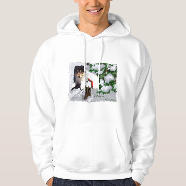 Tri-Color Collie Welpe Weihnachtsgeschenke Hoodie (Vorderseite)