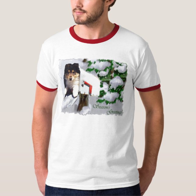 Tri-Color Collie Welpe Weihnachtsgeschenke T-Shirt (Vorderseite)