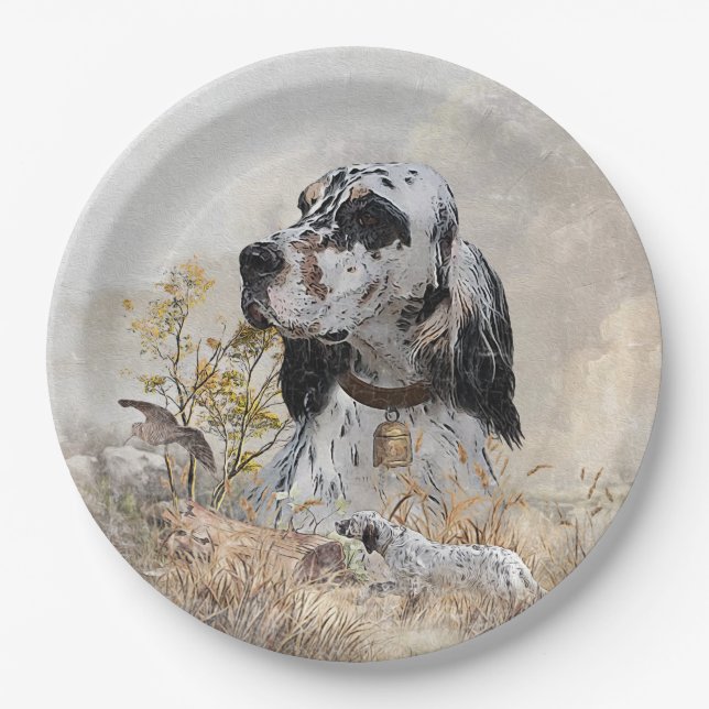 Tri Color English Setter Art, Holcock Jagen Pappteller (Vorderseite)