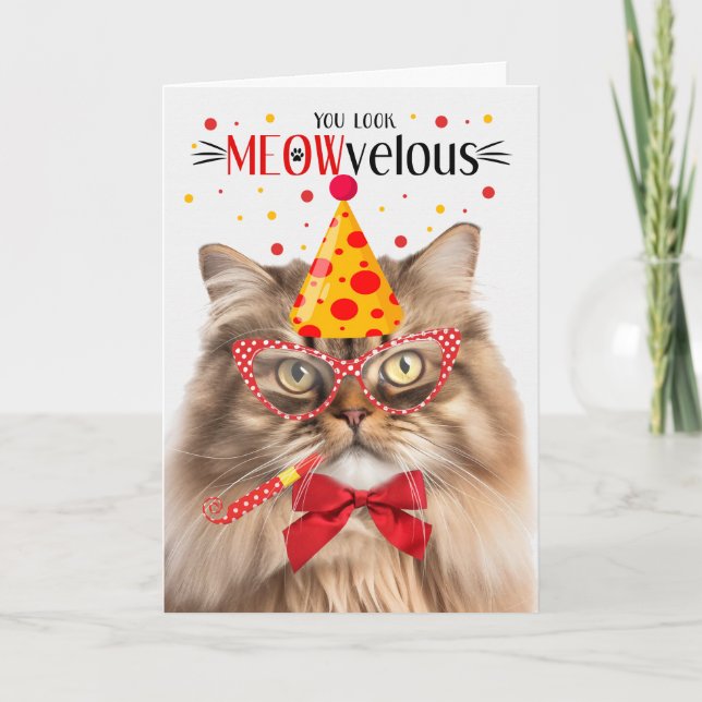 Tri Color Persian Cat MEOWvelous Birthday Karte (Vorderseite)