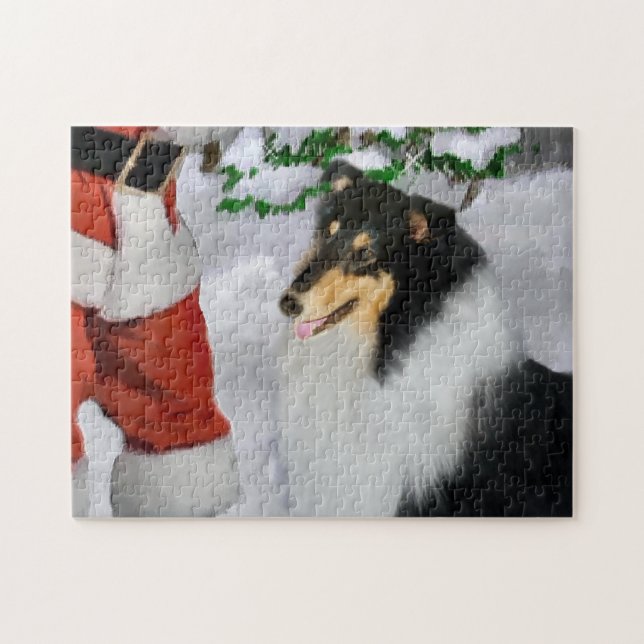 Tri Color Rough Collie mit Weihnachten (Horizontal)