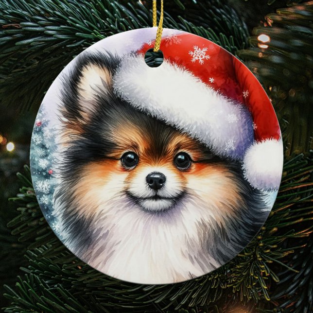 Tri Color Spitz Watercolor Weihnachten Keramik Ornament (Von Creator hochgeladen)