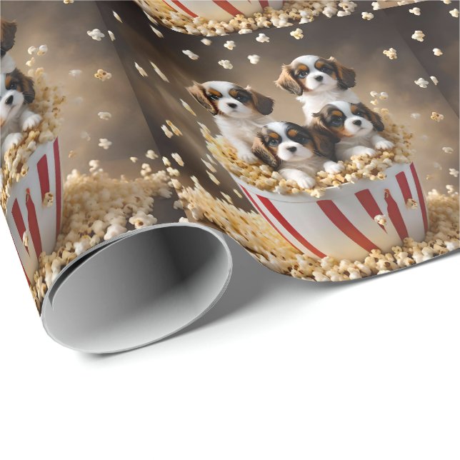 Tri Colored Cavalier Spaniel Welpen, Geschenkpapier (Rolleneckpunkt)