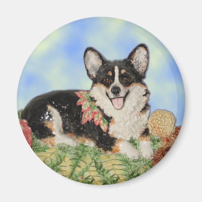 Tri-Corgi in Fall Foliage - Corgi Magnet (Vorne)