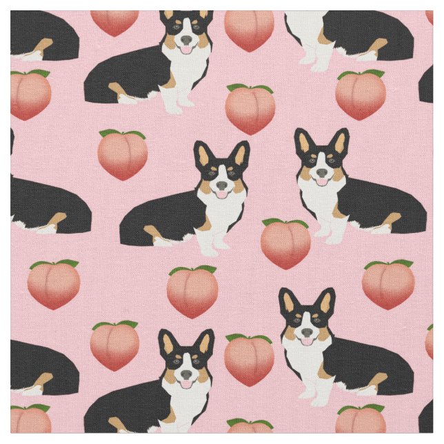 tri corgi peach emoji stoff (Nahaufnahme)