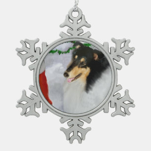 Tri Farbcollie-Weihnachten Schneeflocken Zinn-Ornament