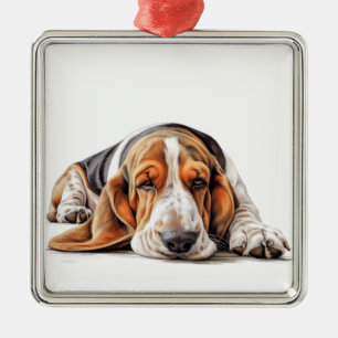 TRI FARBE WATERCOLOR BASSET HUND ORNAMENT AUS METALL