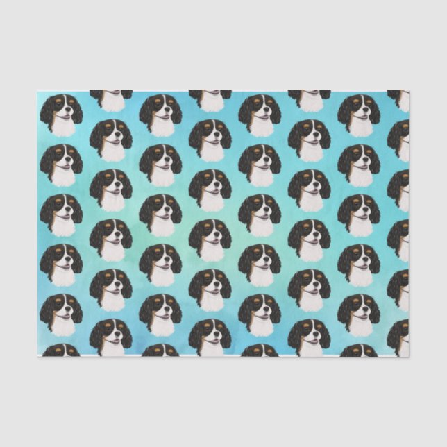 Tri-farbener Kavalier König Charles Spaniel Gesche Seidenpapier (Vorderseite)