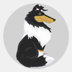 Tri Farberauer Collie-Cartoon-Aufkleber Runder Aufkleber