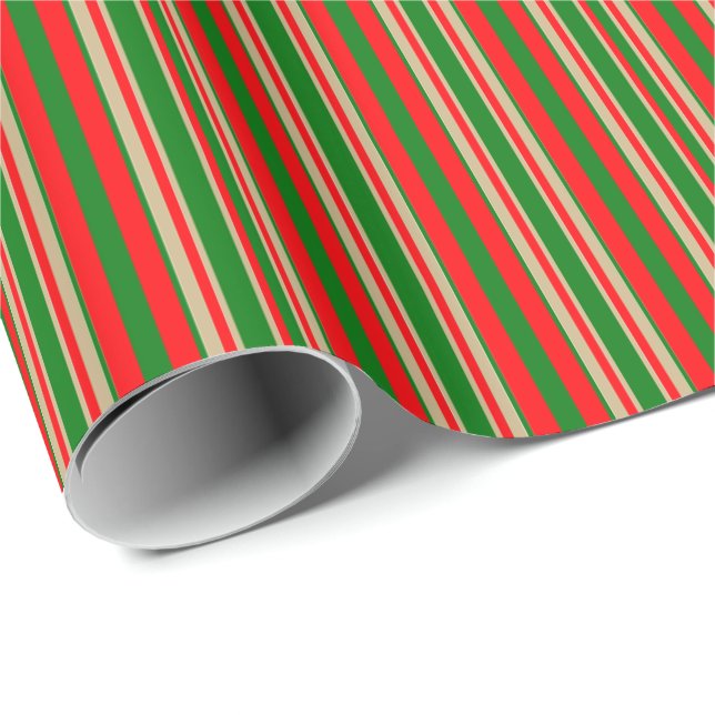 Tri Farbestreifen im Weihnachtsrot, -GRÜN u. -gold Geschenkpapier (Rolleneckpunkt)
