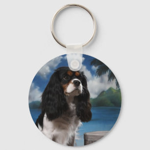 Tri Farbeunbekümmerter Königcharles Spaniel Schlüsselanhänger