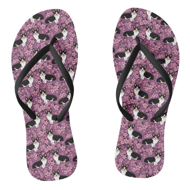 Tri farbige Corgi-Kirschblüten - lila Flip Flops (Fußbett)