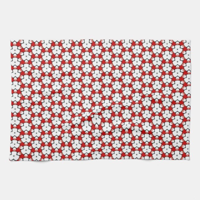Tri Floral Red White Geometric Geschirrtuch (Horizontal)