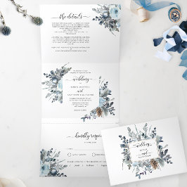 Tri-Fold Einladung mit UAWG Blue Floral Wedding