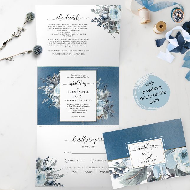 Tri-Fold Hochzeit Einladung mit UAWG Blue Floral (Von Creator hochgeladen)