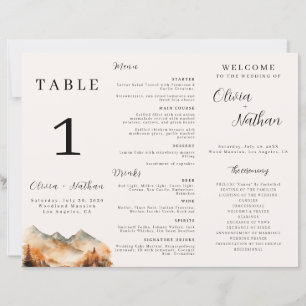 Tri-Fold-Hochzeitmenü-Tischnummer des Fall Mountai
