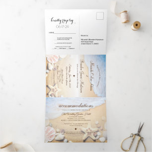 Tri-Fold Mariage Été Tropical Beach Starfish