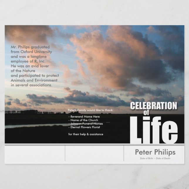 Tri-Fold Sunset Memorial Service Program Flyers (Devant)