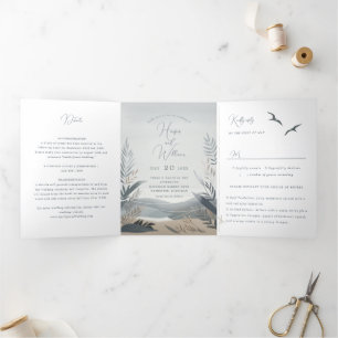 Tri-Fold Wedding, neuer Küstenstrand Dreifach Gefaltete Einladung