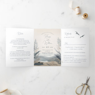 Tri-Fold Wedding, neuer Küstenstrand Dreifach Gefaltete Einladung