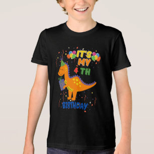 Tri-matière Fun 4e anniversaire Dinosaur Party T-shirt pour en