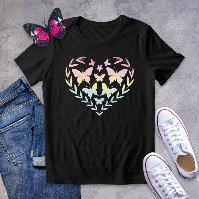 Tri-matière Pastel Arc en Ciel Papillon Coeur T-shirt (Créateur téléchargé)