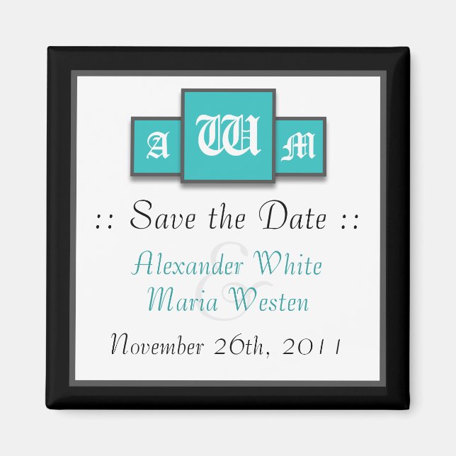 Tri-Monogram Aquamarin Moderne Speichern Sie die D Magnet (Vorne)