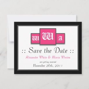Tri-Monogram Fuchsia Moderne Hochzeit retten Termi Einladung
