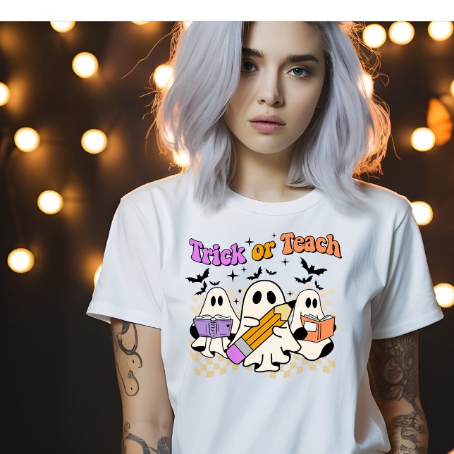 Tri Ou Enseigner Rétro Halloween Tshirt enseignant (Créateur téléchargé)