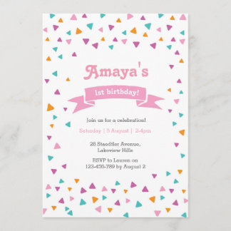 Triangle Confetti Girl's Birthday Einladung