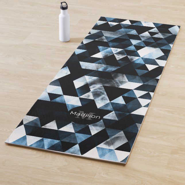 Triangle Geometry Blue Smoky Muster Monogram Yogamatte (Beispiel)