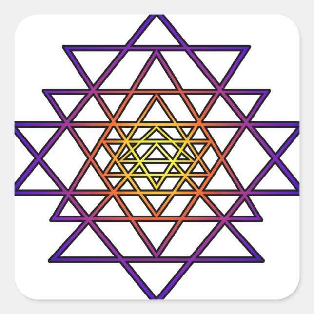 Triangle Mandala (gelb lila) Sri Yantra Quadratischer Aufkleber (Vorderseite)