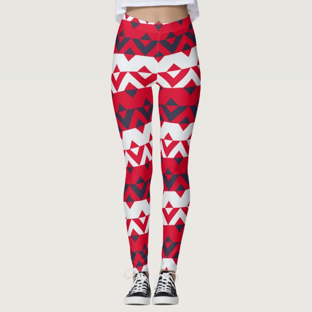 Triangle Red Blue Minimal Muster Leggings (Vorderseite)