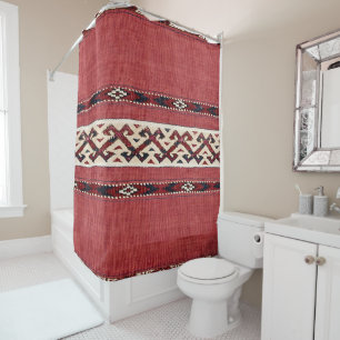 Triangle Strip Kilim Rot Schwarz-weiß Duschvorhang