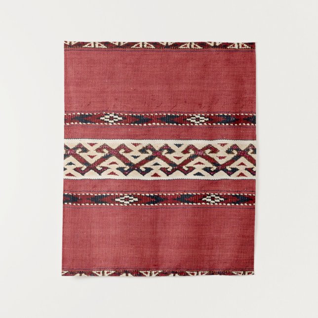 Triangle Strip Kilim Rot Schwarz-weiß  Wandteppich (Vorderseite)