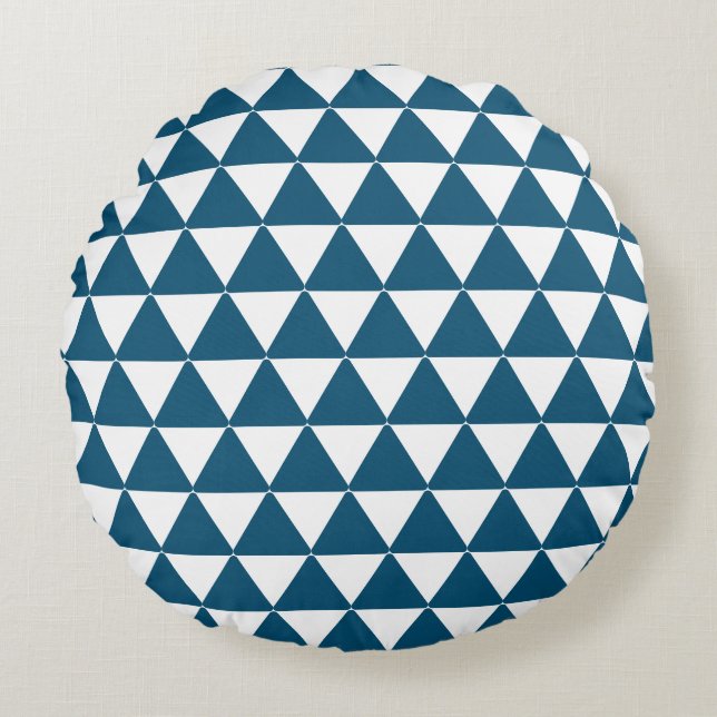 Triangles bleu foncé blanc motif rond coussin (Devant)