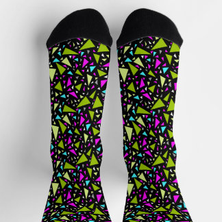 Triangles green crimson colors on black background socken