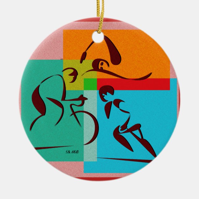 Triathlete neue Farbverzierung Keramik Ornament (Vorne)